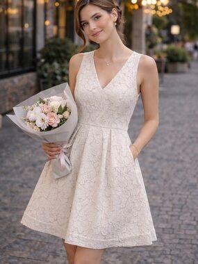 Ivory Lace A-Line Dress | Fit & Flare | Singapore Boutique | Size Small